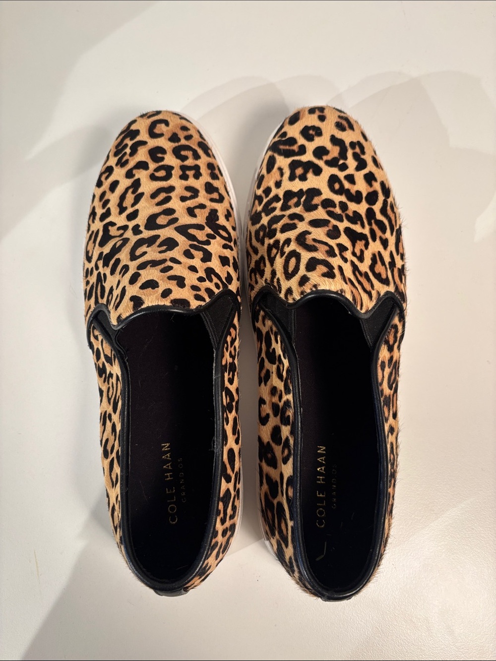 Cole Haan Leopard-Print Calf Hair Slip-On Sneakers - Tan & Black - Picture 2 of 8